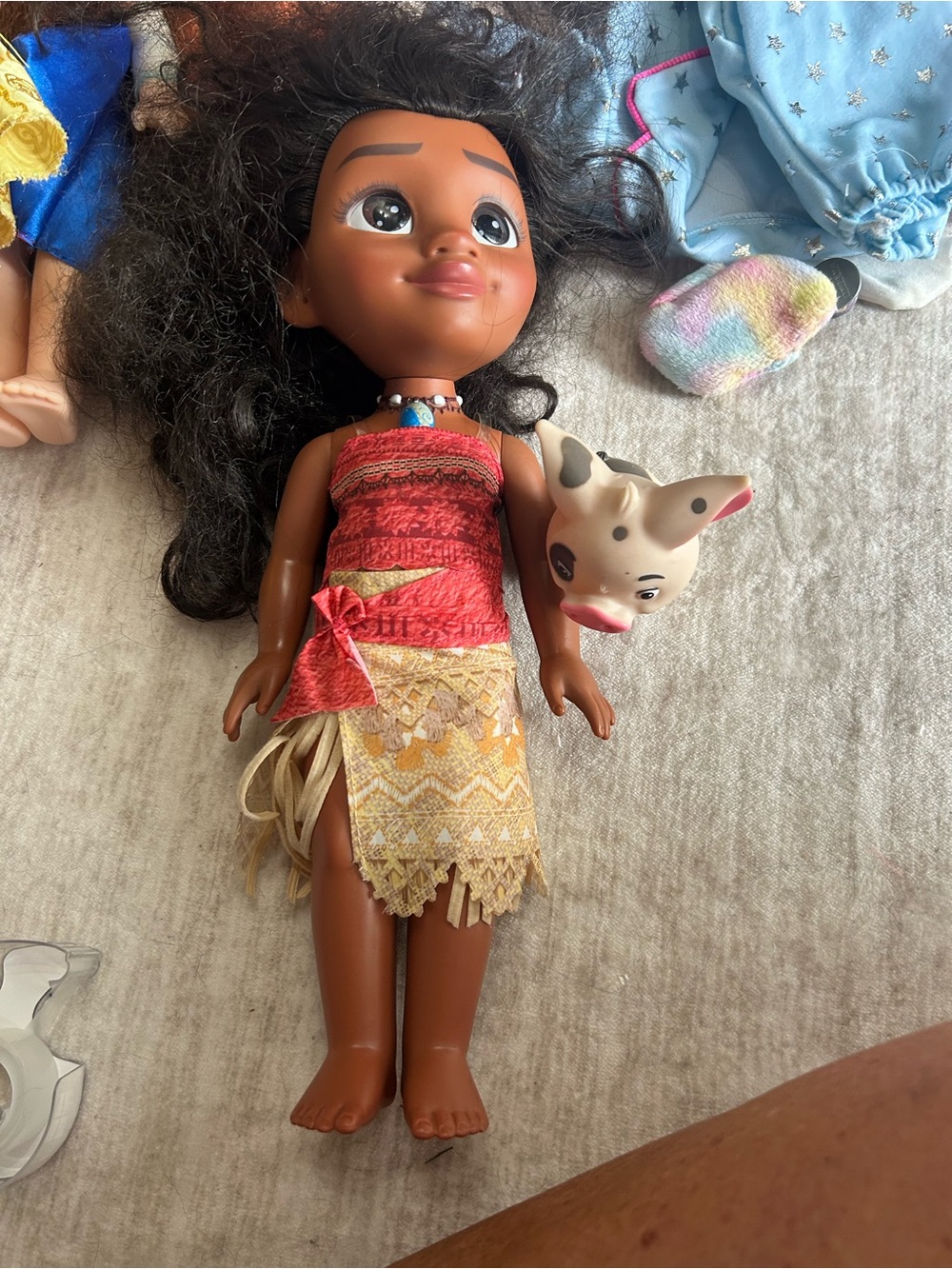 Disney Moana Doll in Red Top and Yellow Skirt with Pua Pig